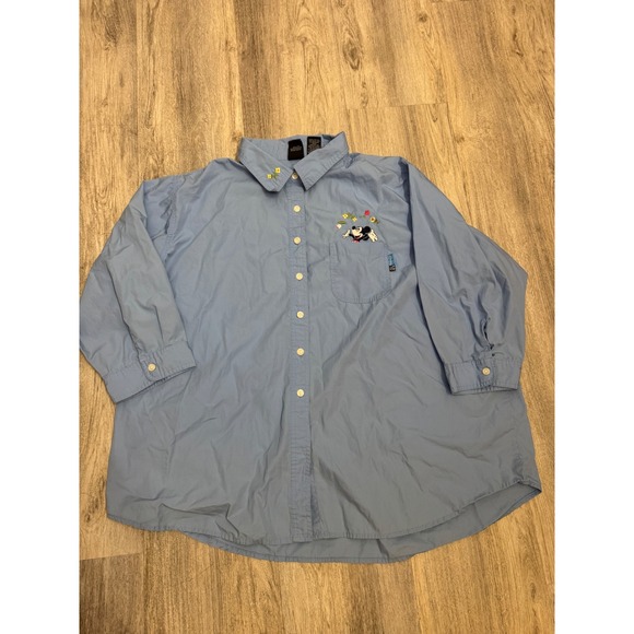 Vintage Jerry Leigh Mickey Mouse Light Blue Button Down Embroidered Size 26/28W - Picture 2 of 8